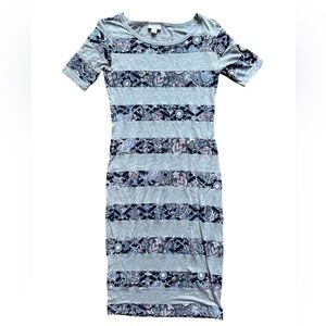 LuLaRoe Gray and Blue Striped Midi Dress